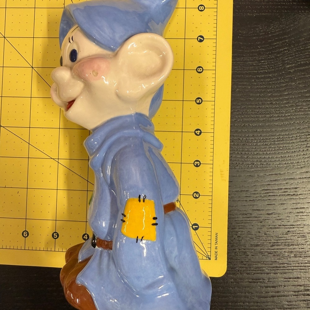 Vintage Walt Disney Production Blue Dopey Dwarf Ceramic Figurine Snow White - Picture 11 of 15